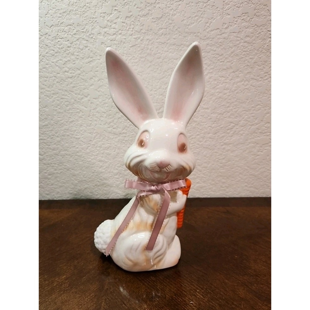 Vintage Ceramic Rabbit Holding A Carrot 14 "